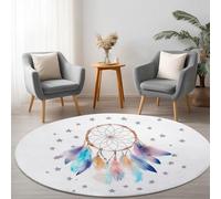 Tapis Rond d'Intérieur Couleur Claire Imprimé Antidérapant et Lavable 100 cm Aquarelle Attrape-Rêves Minimalisme Tapis Antidérapant et résistant, Moquette Rond à Poils Courts Doux Pour Salon & Chambre