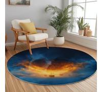 Tapis Rond d'Intérieur Gris-Bleu Imprimé Antidérapant et Lavable 90 cm Céleste Galaxie Étoilé Ciel Tapis Antidérapant et résistant, Moquette Rond à Poils Courts Doux pour Salon & Chambre