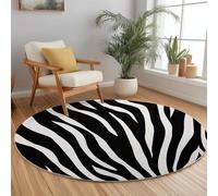 Tapis Rond d'Intérieur Noir Et Blanc Imprimé Antidérapant et Lavable 150 cm Animal Zèbre Motif Tapis Antidérapant et résistant, Moquette Rond à Poils Courts Doux pour Salon & Chambre
