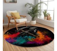 Tapis Rond d'Intérieur Noir Imprimé Antidérapant et Lavable 210 cm Graffiti Crâne Hache Tapis Antidérapant et résistant, Moquette Rond à Poils Courts Doux pour Salon & Chambre