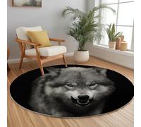 Tapis Rond d'Intérieur Noir Imprimé Antidérapant et Lavable 60 cm Animal Loup en Colère Tapis Antidérapant et résistant, Moquette Rond à Poils Courts Doux pour Salon & Chambre
