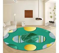 Tapis Rond d'Intérieur Vert Imprimé Antidérapant et Lavable 210 cm - Rayures Géométriques en Feuille d'or Tapis Antidérapant et résistant, Moquette Rond à Poils Courts Doux pour Salon & Chambre