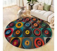 Tapis Rond Disques Vinyles Rétro, Tapis D'Intérieur Antidérapant, Durable Et Lavable, Art Musical, Convient pour Le Salon, La Chambre, Cuisine Ou Salle À Manger - Couleurs Mélangées - 60 Cm Rond