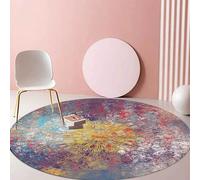 Tapis rond doux à poils courts antidérapant et lavable pour chambre à coucher et salle à manger Motif aquarelle abstrait moderne coloré 180 cm