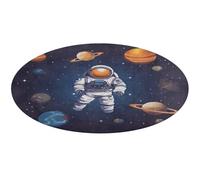 Tapis rond doux, absorbant, antidérapant, motif astronaute de l'espace, pour chambre à coucher, salon, décoration d'intérieur - 80 x 80 cm