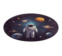 Tapis rond doux, absorbant, antidérapant, motif astronaute, système solaire, planètes, pour chambre à coucher, salon, décoration d'intérieur - 80 x 80 cm
