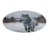 Tapis rond doux, absorbant, antidérapant, motif cheval gris dans un paysage d'hiver, nature enneigée, pour chambre à coucher, salon, décoration d'intérieur - 90 x 90 cm