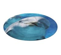 Tapis rond doux, absorbant, antidérapant, motif dauphin avec un sourire, pour chambre à coucher, salon, décoration d'intérieur - 90 x 90 cm