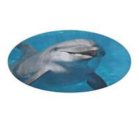 Tapis rond doux, absorbant, antidérapant, motif dauphin avec un sourire, pour chambre à coucher, salon, décoration d'intérieur - 90 x 90 cm