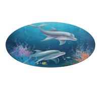 Tapis rond doux, absorbant, antidérapant, motif dauphins et poissons, pour chambre à coucher, salon, décoration d'intérieur, 80 x 80 cm