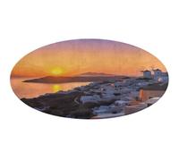 Tapis rond doux, absorbant, antidérapant, motif paysage de l'île Grèce, coucher de soleil, 80 x 80 cm, pour chambre à coucher, salon, décoration d'intérieur
