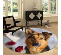 Tapis Rond Doux Animal Chien Rose Rouge à Poils Courts 160 cm, Antidérapant Absorbant Tapis d’Intérieur Portraits Photographiques pour Chambre Salon Entrée Chambre d’Enfant Garçons et Filles