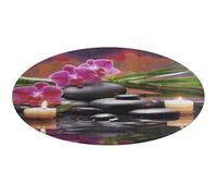 Tapis rond doux et absorbant avec fleurs dans la fontaine, pierres de massage, antidérapant, pour chambre à coucher, salon, décoration d'intérieur - 80 x 80 cm