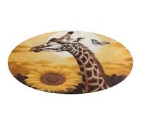 Tapis rond doux et absorbant avec girafe et tournesol - Antidérapant - Pour chambre à coucher, salon, décoration d'intérieur - 60 x 60 cm
