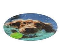 Tapis rond doux et absorbant avec motif chien nageur amusant et antidérapant, pour chambre à coucher, salon, décoration d'intérieur - 60 x 60 cm