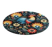 Tapis rond doux et absorbant avec motif d'art populaire polonais et antidérapant, pour chambre à coucher, salon, décoration d'intérieur - 90 x 90 cm