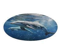 Tapis rond doux et absorbant avec motif dauphins mignons, antidérapant, pour chambre à coucher, salon, décoration d'intérieur - 60 x 60 cm