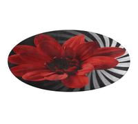 Tapis rond doux et absorbant avec motif floral rouge et antidérapant, pour chambre à coucher, salon, décoration d'intérieur - 60 x 60 cm