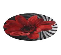 Tapis rond doux et absorbant avec motif floral rouge et antidérapant, pour chambre à coucher, salon, décoration d'intérieur - 80 x 80 cm