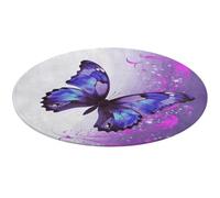 Tapis rond doux et absorbant avec motif papillon - Tapis de bain antidérapant - Style rustique - Pour chambre à coucher, salon, décoration d'intérieur - 60 x 60 cm - Violet