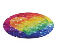 Tapis rond doux et absorbant, coloré, motif cœur arc-en-ciel, antidérapant, pour chambre à coucher, salon, décoration d'intérieur - 90 x 90 cm