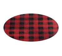 Tapis rond doux et absorbant - Motif à carreaux de buffle - Antidérapant - Style rustique - Pour chambre à coucher, salon, décoration d'intérieur - 90 x 90 cm - Rouge et noir