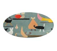 Tapis rond doux et absorbant motif chats du milieu du siècle, art moderne, antidérapant, style ferme, pour chambre à coucher, salon, décoration d'intérieur - 80 x 80 cm
