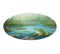 Tapis rond doux et absorbant - Motif grenouille dans un étang - Antidérapant - Pour chambre à coucher, salon, décoration d'intérieur - 80 x 80 cm