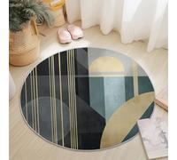 Tapis rond doux et antidérapant pour salon, chambre à coucher, salle de bain, couloir, décoration d'intérieur, 245 cm, motif vagues abstraites, carrés - Bleu clair