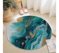 Tapis rond doux et antidérapant pour salon, chambre à coucher, salle de bain, couloir, décoration d'intérieur, 245 cm, motif vagues abstraites, carrés - Bleu clair