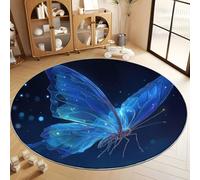 Tapis Rond Doux et Douillet Bleu Foncé, Tapis Mystérieux Fantaisie Animaux Papillon Lavable et Facile d'entretien pour Salon Chambre à Coucher Chambre d'enfant (Filles et Garçons), 150 cm