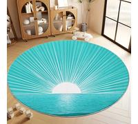 Tapis Rond Doux et Douillet Cyan, Tapis Minimaliste Nature Soleil Littoral Lavable et Facile d'entretien pour Salon Chambre à Coucher Chambre d'enfant (Filles et Garçons), 80 cm