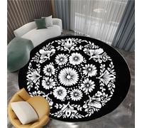 Tapis Rond Doux et Douillet Noir, Paillasson Traditionnel Art Minimaliste Floral Lavable et Facile d'entretien pour Salon Chambre à Coucher Chambre d'enfant (Filles et Garçons), 120 cm
