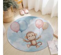 Tapis rond doux et lavable pour salon, chambre à coucher, motif singe de dessin animé, ballon rond, antidérapant, lavable, pour cuisine, décoration d'intérieur - 180 cm - Bleu clair