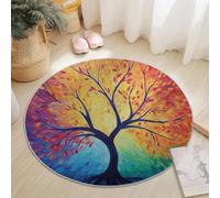 Tapis rond doux et lavable - Vert foncé - Motif abstrait élégant - Antidérapant - Léger - Pour salon, salle à manger, cuisine, chambre à coucher, entrée - 90 cm