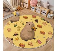 Tapis Rond Doux et Mignon à Poils Courts pour Chambre d'enfant garçons et Filles - Illustrations d'animaux Capybara Mangeant Une Pizza - pour Salon Chambres à Coucher Salle à Manger - Jaune - 100cm