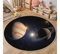 Tapis Rond Doux et Mignon à Poils Courts pour Chambre d'enfant Garçons et Filles - Science-fiction spatiale Saturne, une planète - pour Salle de Jeux - 120cm - Bleu foncé -pour Chambre d'enfant