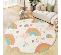 Tapis Rond Doux et Mignon à Poils Courts pour Chambre d'enfant Garçons et Filles - Style caricatural et enfantin En forme de cœur et de nuage arc-en-ciel - pour Salle de Jeux - 100cm - Jaune pâle