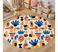 Tapis Rond Doux et Mignon à Poils Courts pour Chambre d'enfant garçons et Filles - Style Dessin animé Géométrie Simple - pour Salon Chambres à Coucher Salle à Manger - Jaune Bleu - 80cm