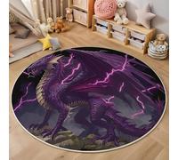 Tapis Rond, Dragon De Foudre, 80 Cm, Antidérapant, Lavable, À Poils Courts, pour Entrée, Intérieur, Chambre À Coucher, Chambre d'enfant, Buanderie, Animaux Fantastiques Violet Foncé