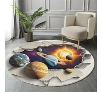 Tapis Rond Effet Papier Déchiré Salon Classic Shaggy Chambre Planètes du Système Solaire Poils Ras Antidérapant Fluffy pour Rugs (180Cm, Blanc)