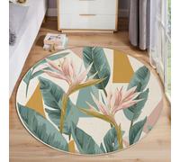 Tapis Rond Élégant Oiseau De Paradis Tropical 160 Cm, Lavable En Machine Pour Salon, Ne Perd Pas Ses Poils, Antidérapant | Tapis Géométrique Moderne Pour Chambre À Coucher Chambre D'Enfant, Beige