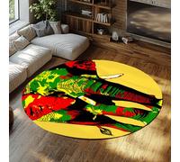 Tapis Rond éléphant Peint à la Main pour la Cuisine Grand Tapis Jaune Lavable Ronds Minces antidérapants pour Chambre à Coucher Table de Salle à Manger 150cm