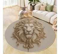 Tapis Rond Emblème Médiéval du Lion 60cm, l'art Baroque Tapis De Sol Décoration Antidérapant Doux Bords Cousus Lavable Bureau Intérieur Décorer