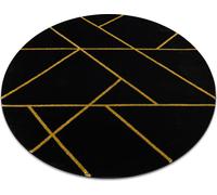Tapis rond EMERALD exclusive 1012 glamour, marbre élégant, géométrique noir / or cercle noir TAILLE 120 cm