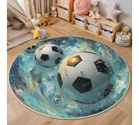 Tapis Rond en Art numérique du Futur Super Doux pour Salon - Vortex du Football - Dos antidérapant - Convient aux Enfants et aux Animaux domestiques - Bleu - 60cm