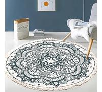 Tapis rond en coton tissé à la main - Motif mandala - Style bohème vintage - Avec pompons - Lavable en machine - Pour chambre à coucher, couloir, salon, table basse - 60 cm - Fleurs #2