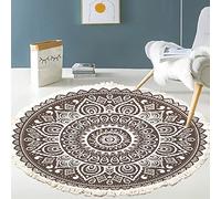 Tapis rond en coton tissé à la main - Motif mandala - Style bohème vintage - Avec pompons - Lavable en machine - Pour chambre à coucher, couloir, salon, table basse - 60 cm - Fleurs #19