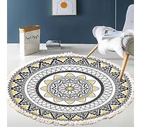Tapis rond en coton tissé à la main - Motif mandala - Style bohème vintage - Avec pompons - Lavable en machine - Pour chambre à coucher, couloir, salon, table basse - 120 cm - Fleurs #11