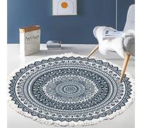 Tapis rond en coton tissé à la main - Motif mandala - Style bohème vintage - Avec pompons - Lavable en machine - Pour chambre à coucher, couloir, salon, table basse - 120 cm - Fleurs #16